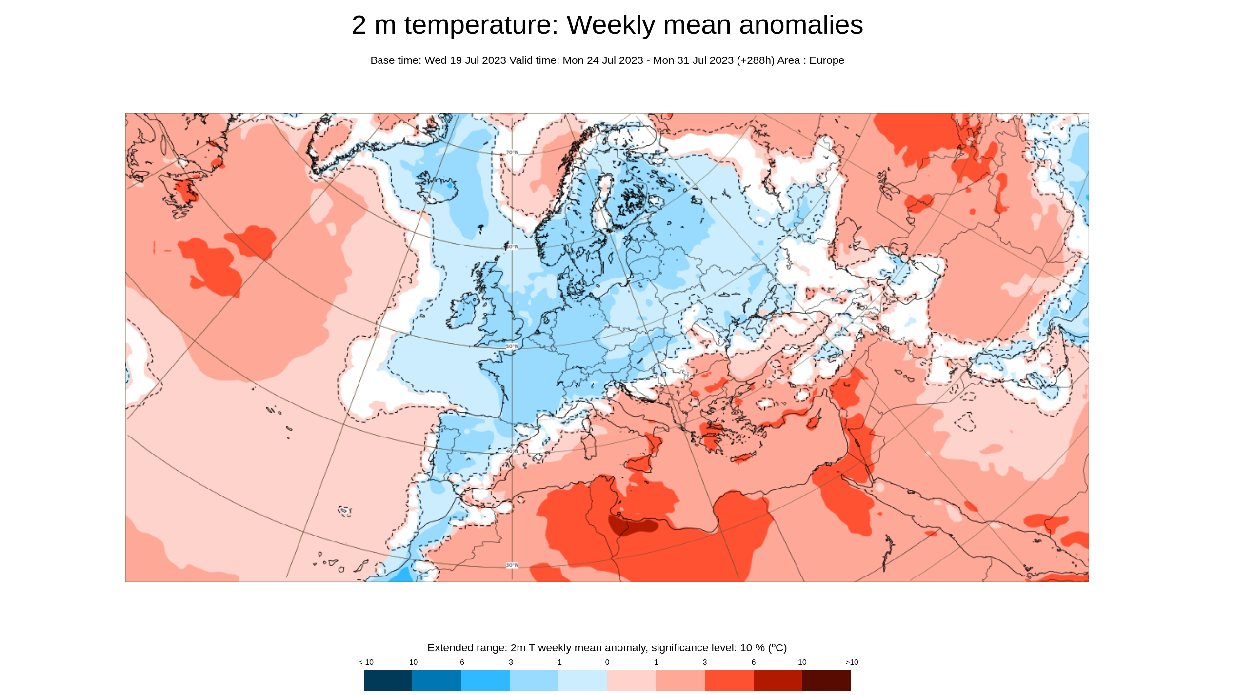Anomalía de la temperatura media para la semana del 24 al 30 de agosto