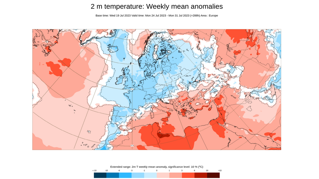 Anomalía de la temperatura media para la semana del 24 al 30 de agosto
