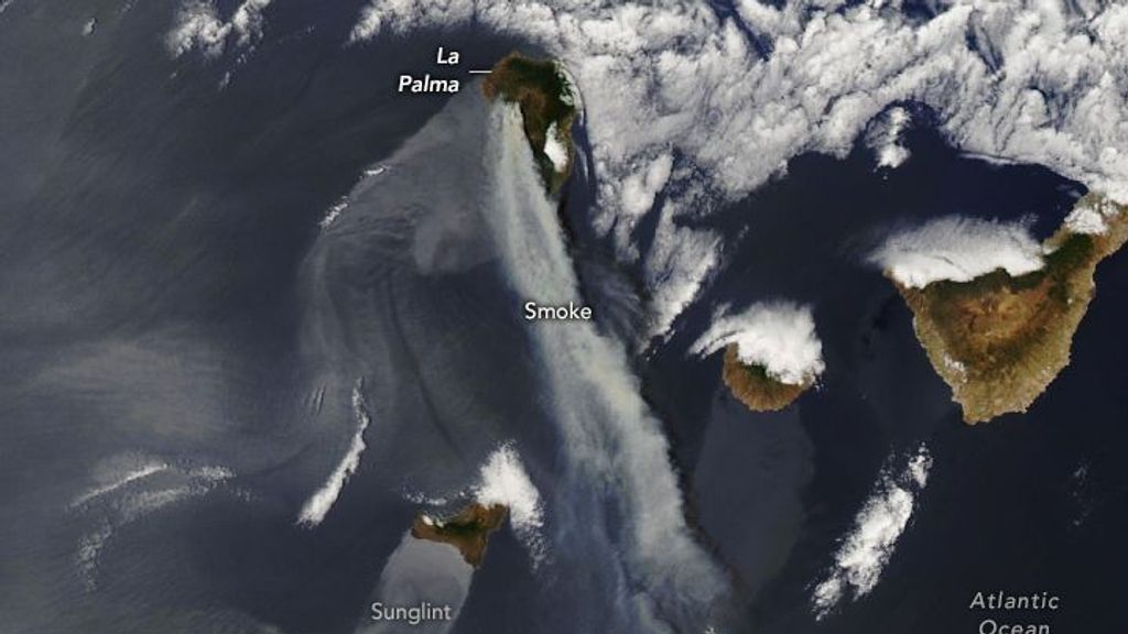 Humo en La Palma captado por satélites