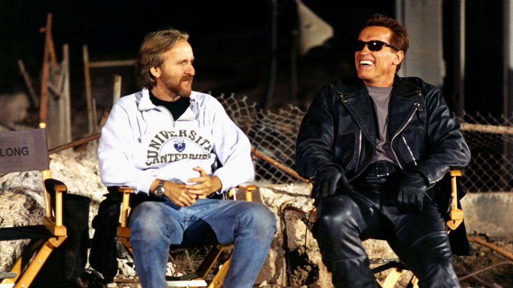 James Cameron y Arnold Schwarzenegger, en el rodaje de 'Terminator 2'