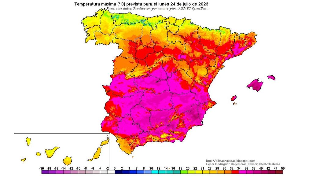 Máximas previstas para el lunes 24