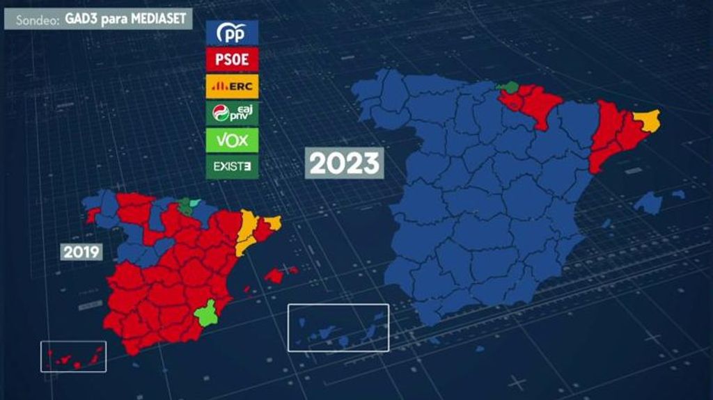 Elecciones generales 23J: el contraste del mapa electoral de 2019 con el de 2023