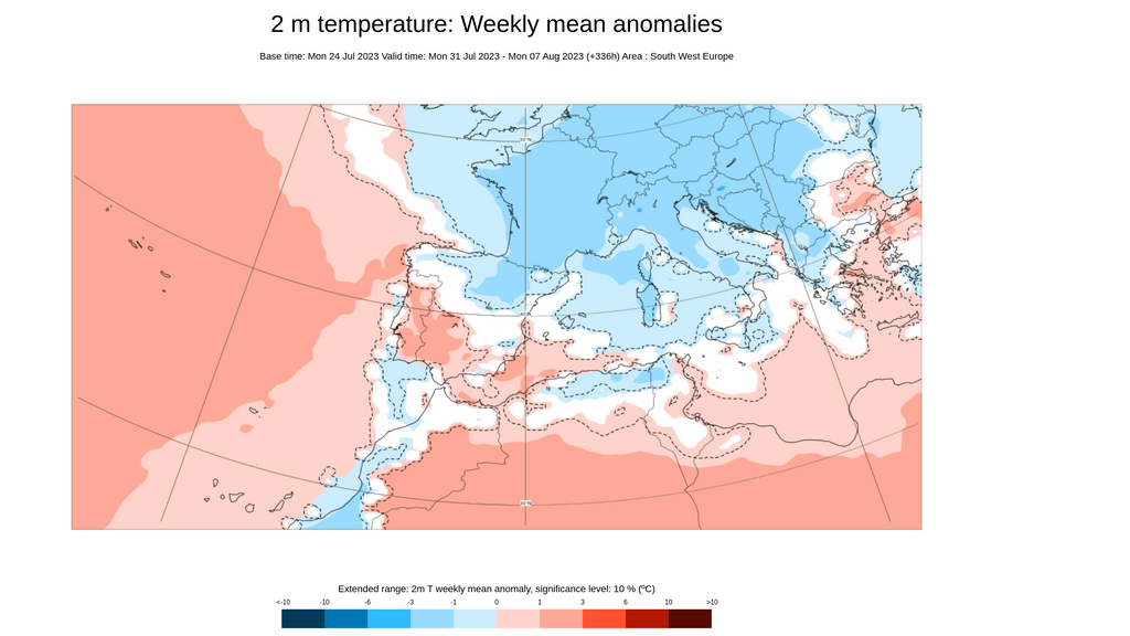 Anomalía de la temperatura prevista para la próxima semana