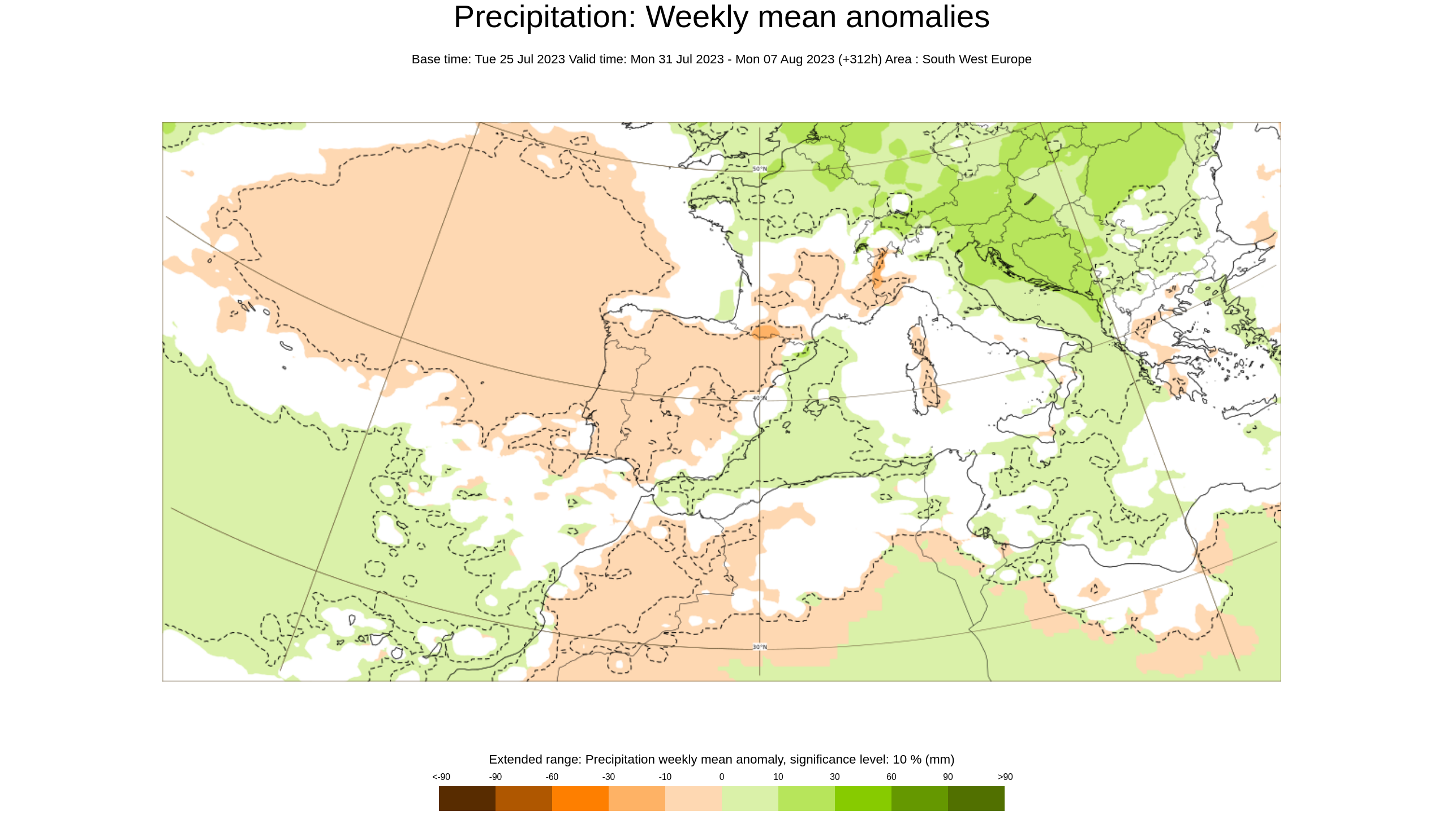 Anomalía de la precipitación prevista para la primera semana de agosto 2023