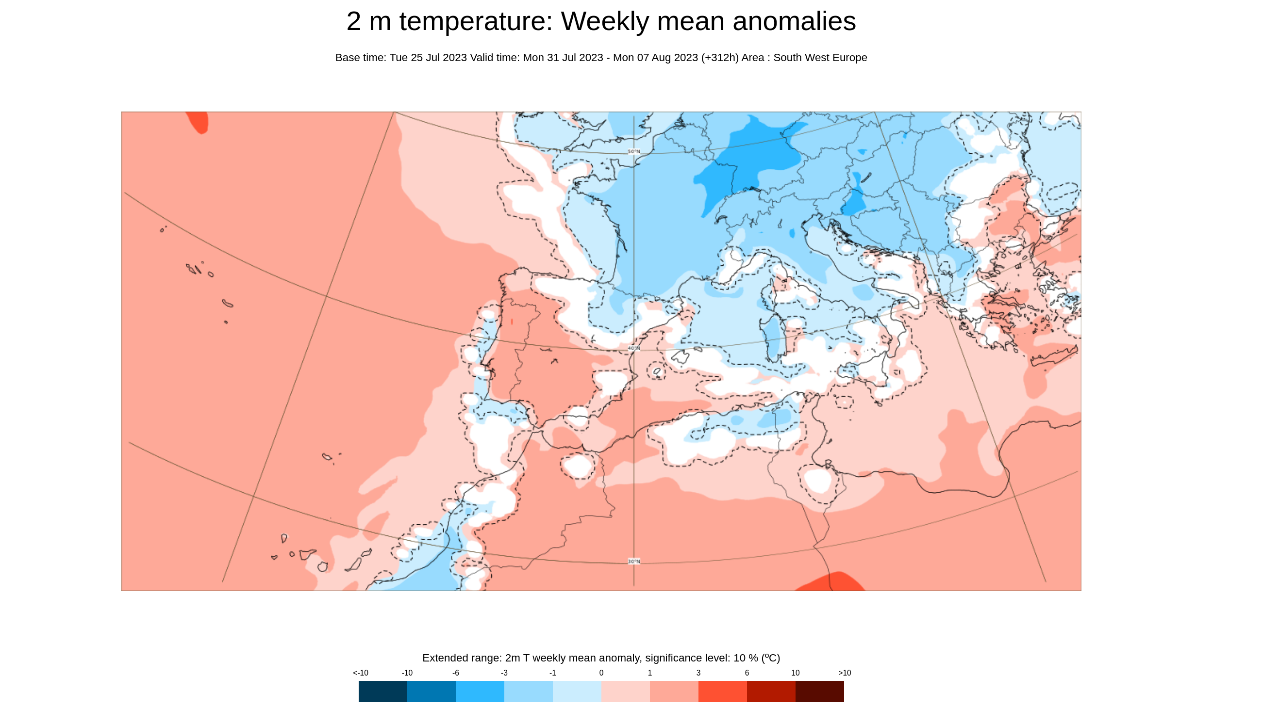 Anomalía de la temperatura prevista para la primera semana de agosto 2023