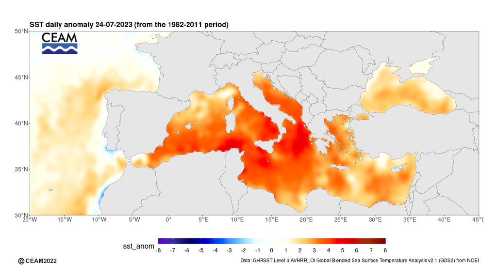 Anomalía de la temperatura registrada el 24 de julio