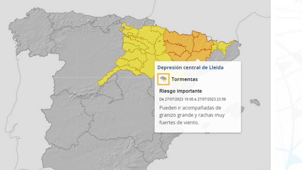 Avisos por tormentas previstos para el jueves 27