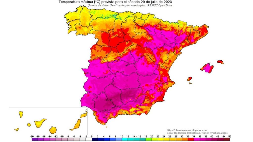 Temperatura máxima prevista para el sábado 29