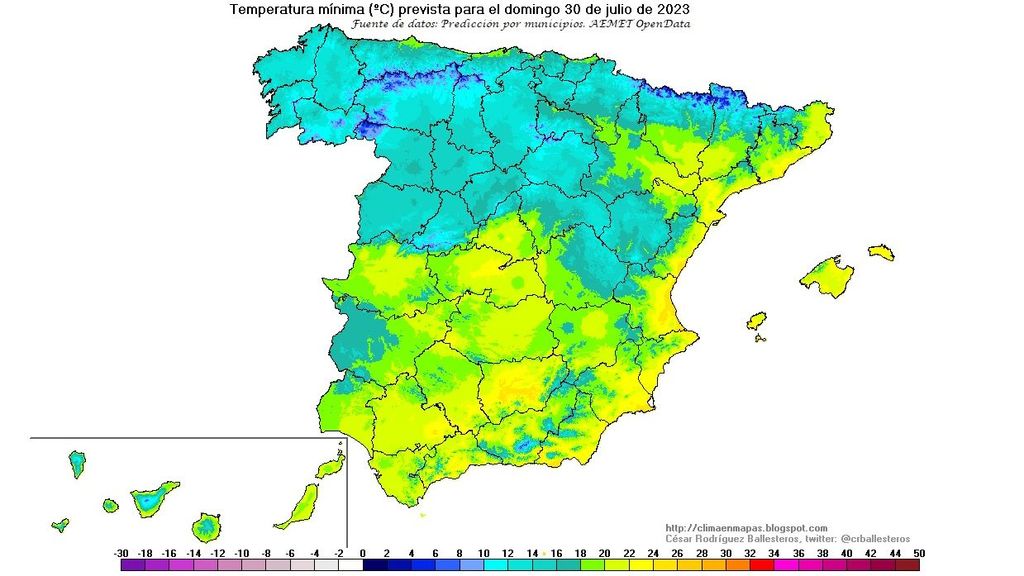 Temperatura mínima prevista para el domingo 30