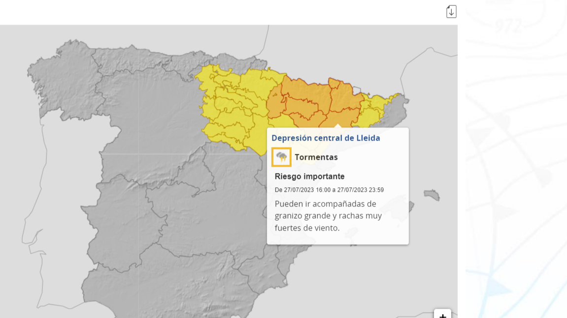 Avisos por lluvias y tormentas previstos para el jueves 27