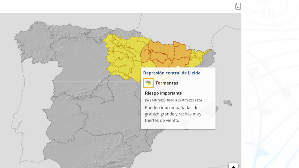 Avisos por lluvias y tormentas previstos para el jueves 27