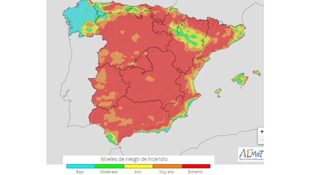 Nivel de riesgo de incendios previsto para el miércoles 2 agosto