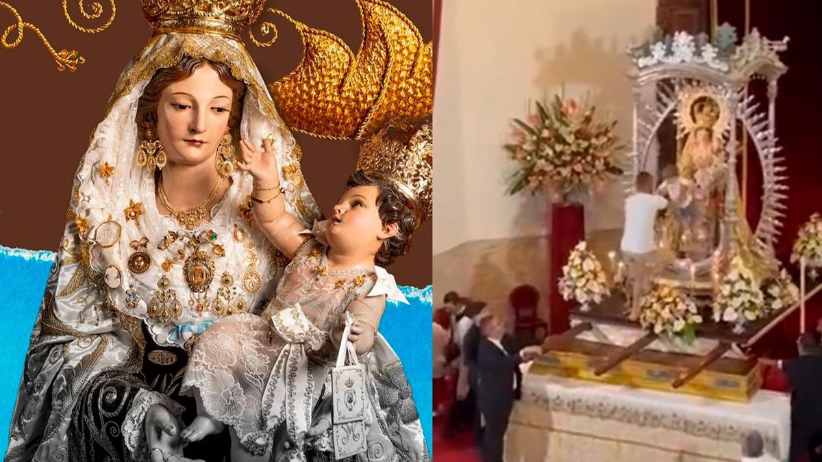 Un hombre deja a su hijo con la virgen y se va