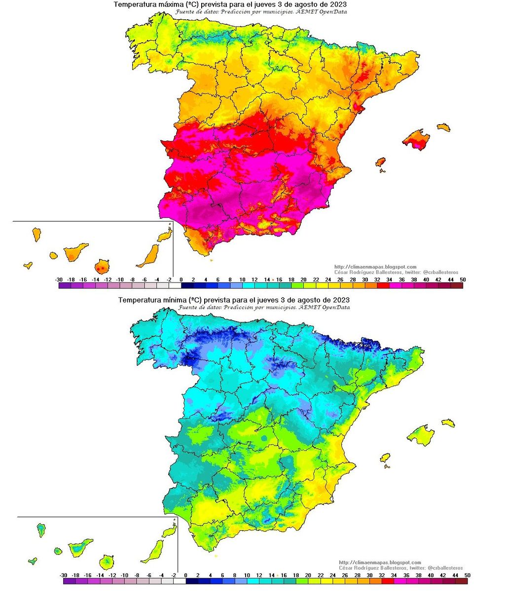 Temperaturas máximas y mínimas previstas para el jueves 3