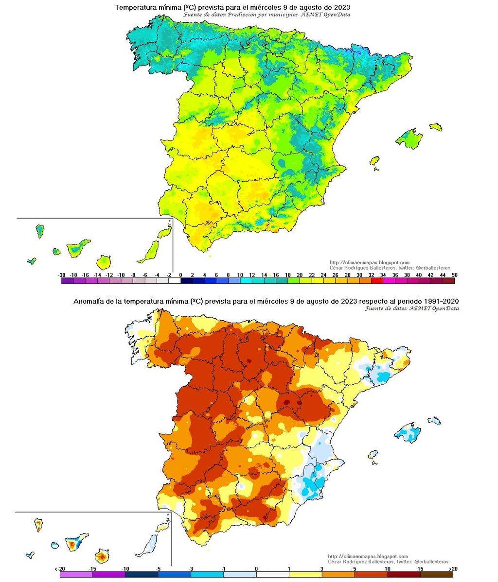 Temperaturas mínimas previstas para el miércoles 9 agosto