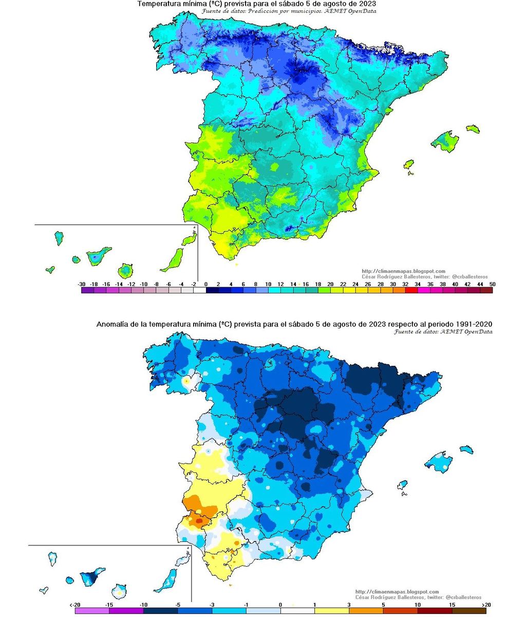 Temperaturas mínimas previstas para el sábado 5