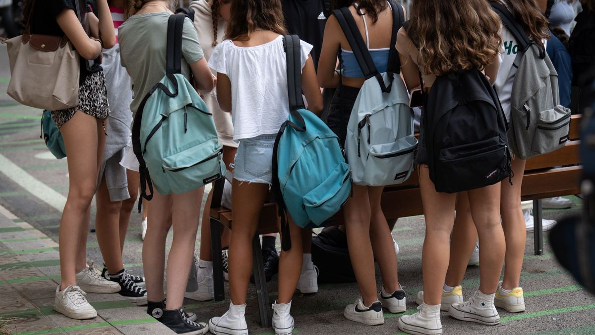 Un grupo de escolares a la puerta de su centro educativo