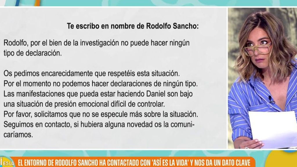 El comunicado del entorno de Rodolfo Sancho en ‘Así es la vida’: “Las manifestaciones que pueda estar haciendo Daniel son bajo una situación de presión emocional difícil de controlar”