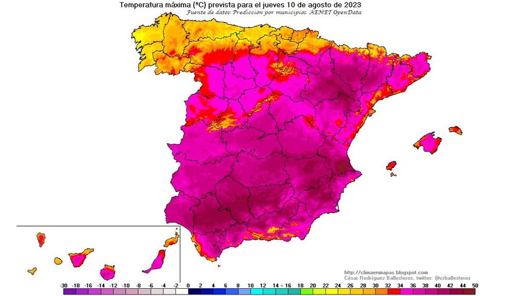 Temperatura máxima prevista para el jueves 10