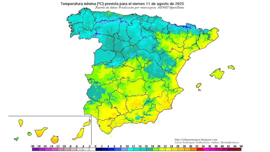 Temperaturas mínimas previstas para el viernes