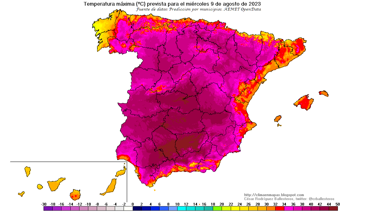 Temperatura máxima miércoles 9