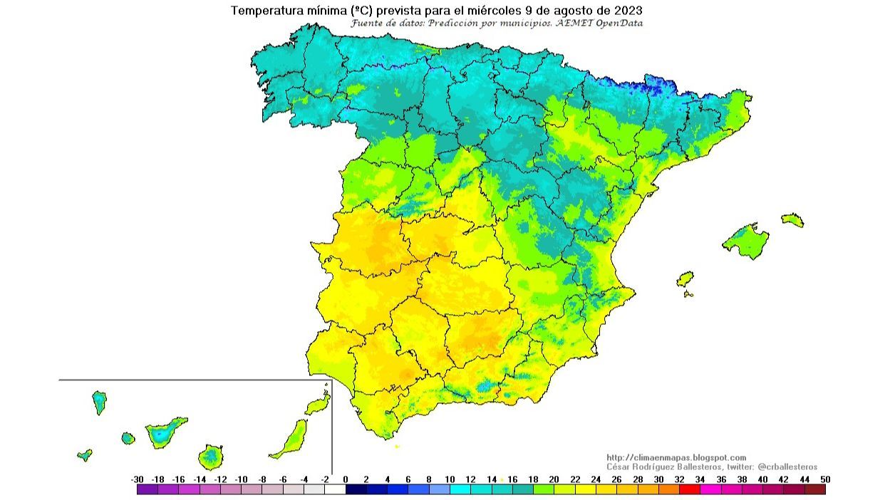 Temperaturas mínimas miércoles 9 agosto