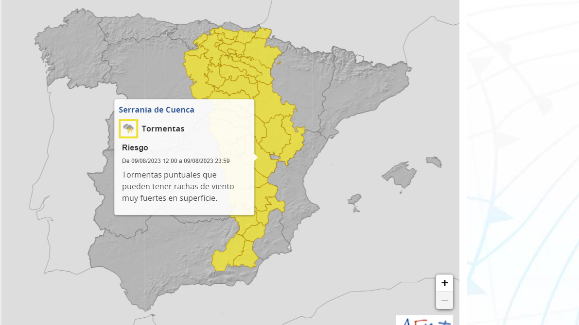 Avisos por tormentas previstos para el miércoles 9