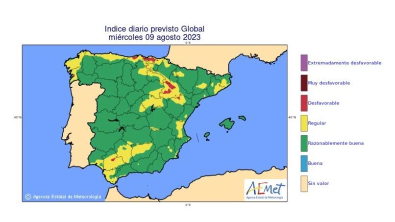Índice de calidad del aire miércoles 9