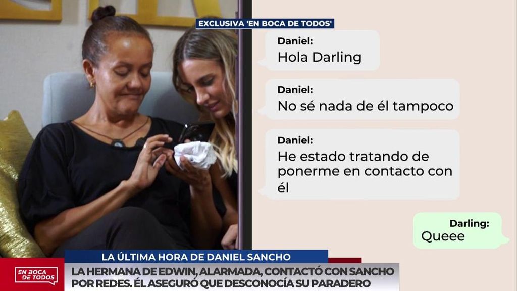 Los mensajes que Daniel Sancho envió a la hermana de Edwin Arrieta, en exclusiva: “Se fue solo y no le localizo”