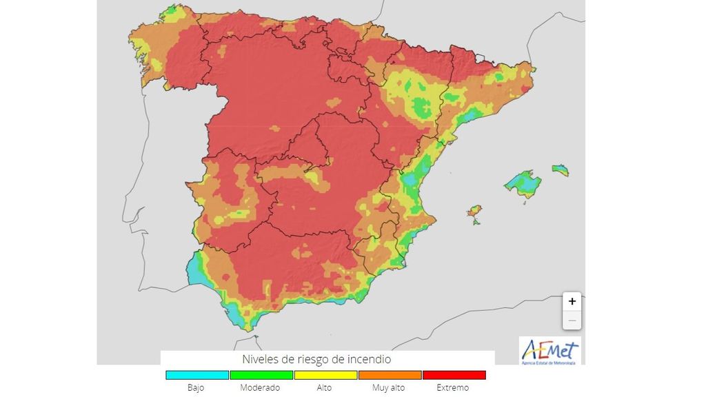 Riesgo de incendios previsto para el miércoles 9