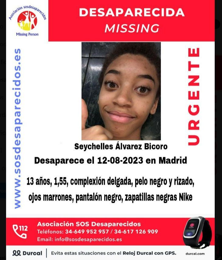 Seychelles Álvarez Bicoro, la menor desaparecida el pasado sábado