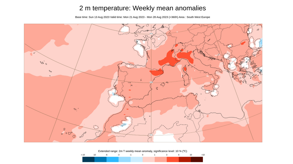 Anomalía de la temperatura para la semana del 21 al 27 de agosto