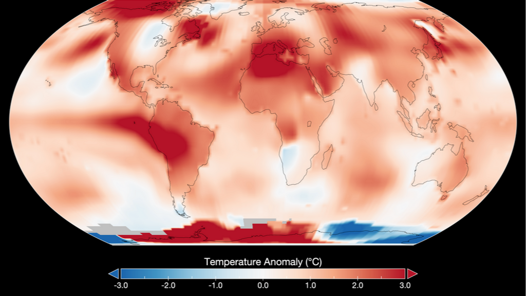 Este mapa muestra las anomalías de la temperatura global para julio de 2023