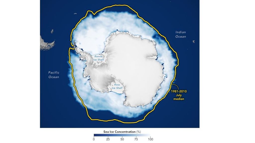 Extensión del hielo marino antártico el 7 de agosto de 2023