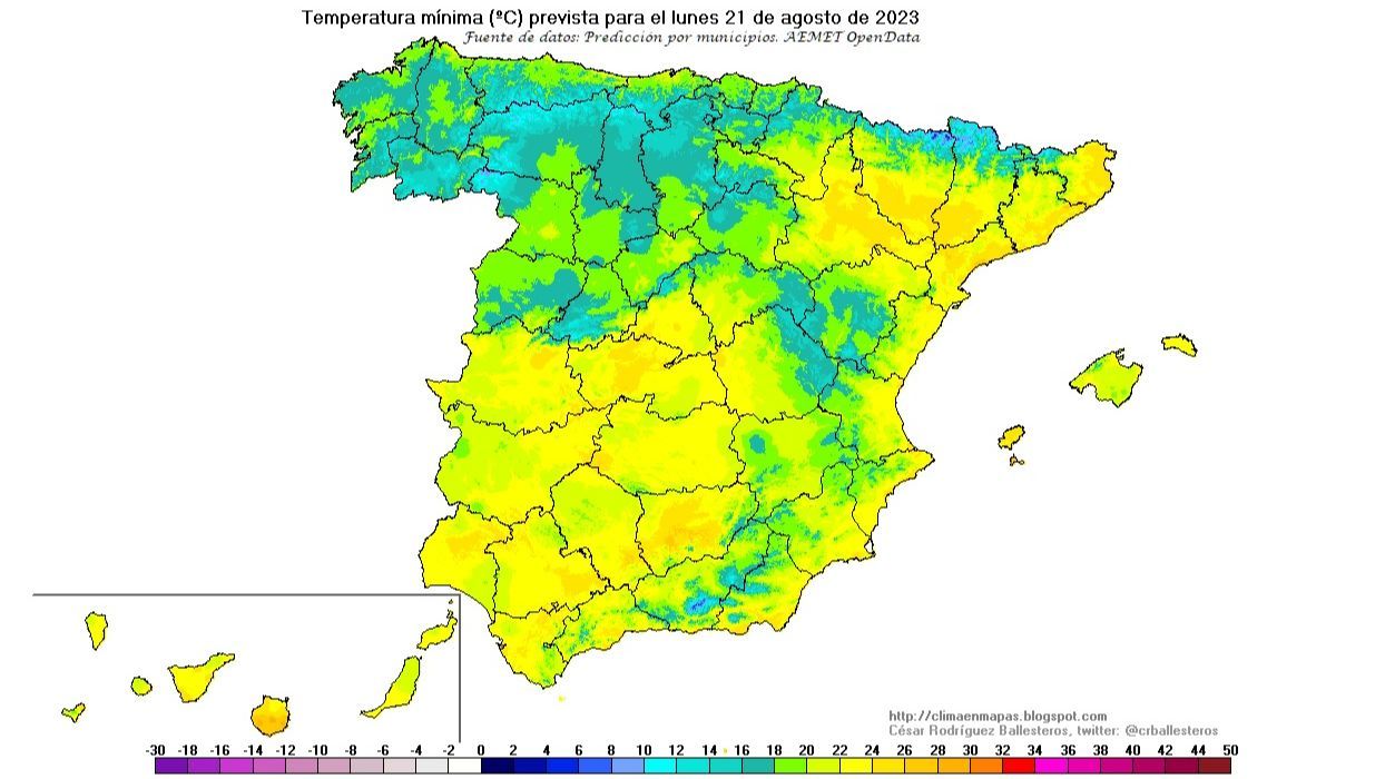 Temperatura mínima prevista para el lunes 21