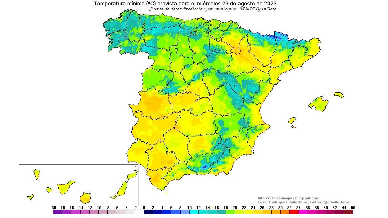 Temperatuars mínimas previstas para el miércoles 23