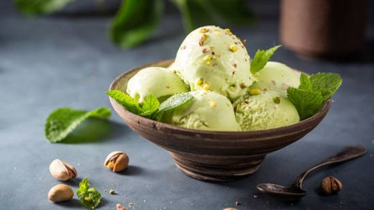 Helado de pistacho casero.