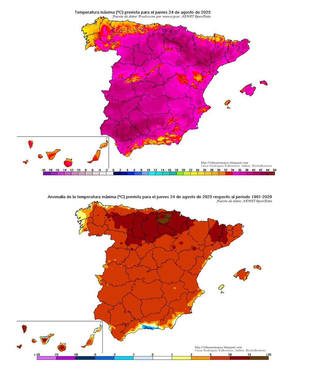 Temperatura máxima prevista para el jueves 24