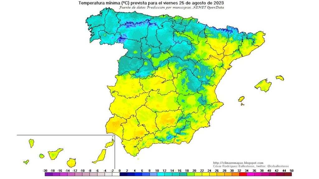 Temperaturas mínimas previstas para el viernes 25