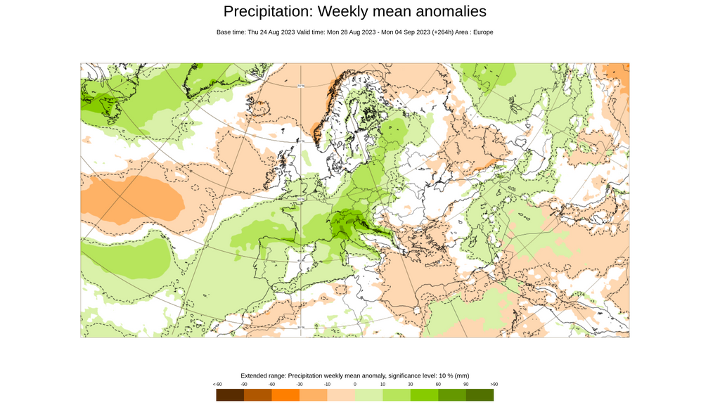 Anomalía de la precipitación para esta semana