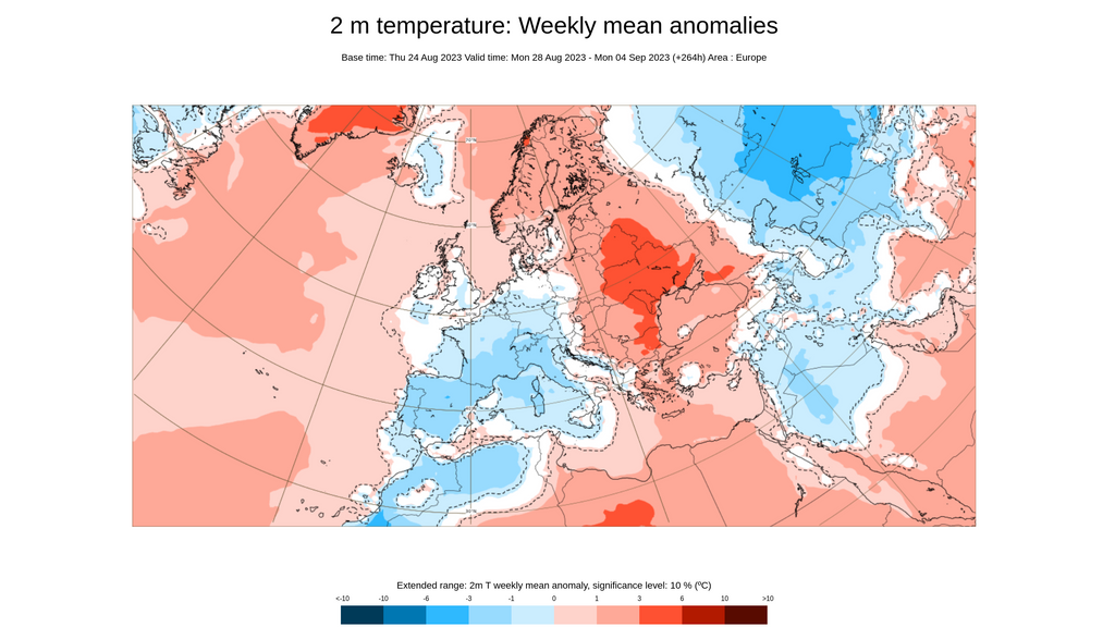 Anomalía de la temperatura para la próxima semana