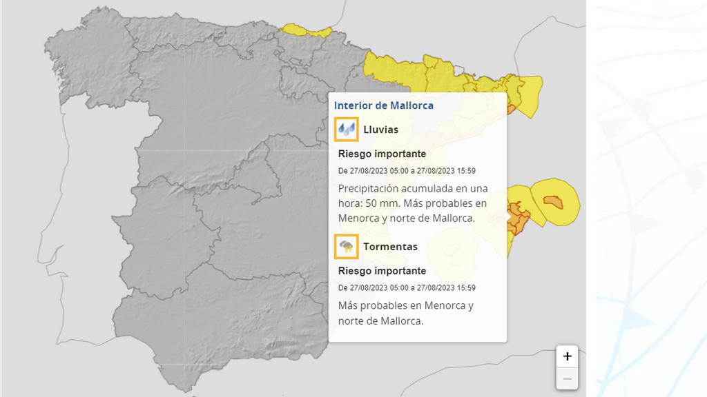 Avisos por lluvias, tormentas, viento y rissagas previstos para el domingo 27