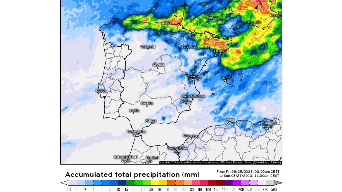 Precipitación prevista hasta el domingo 27