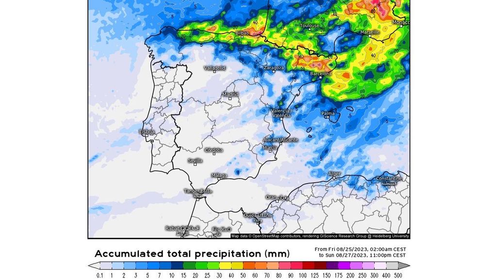 Precipitación prevista hasta el domingo 27