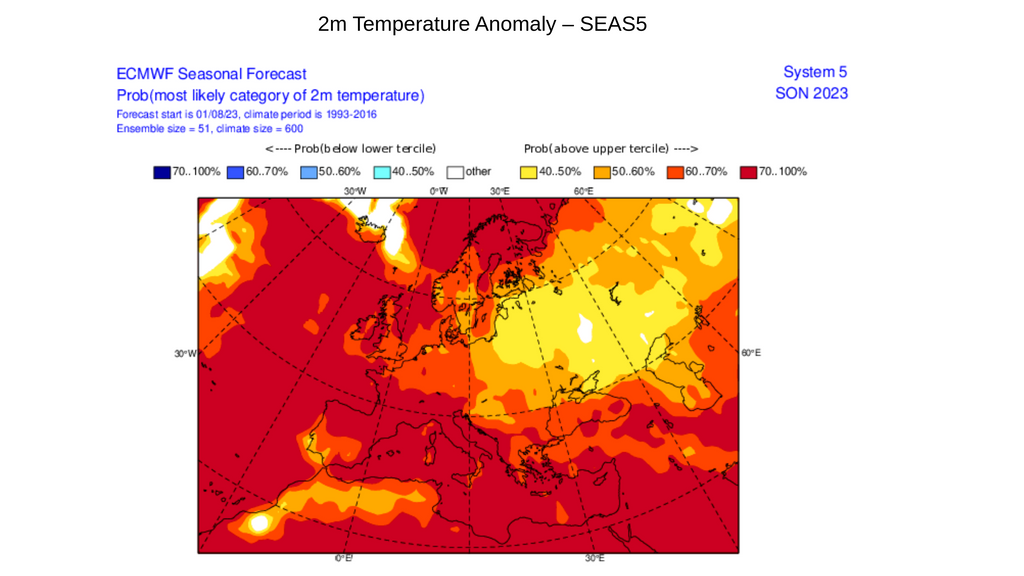 Anomalía de la temperatura prevista para el otoño meteorológico