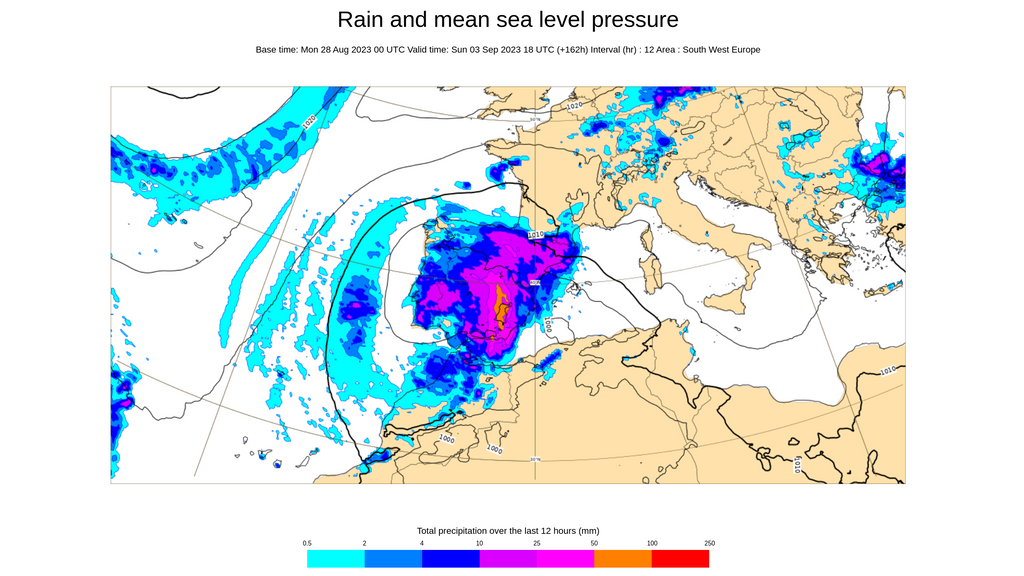 Precipitación prevista 12 h el fin de semana