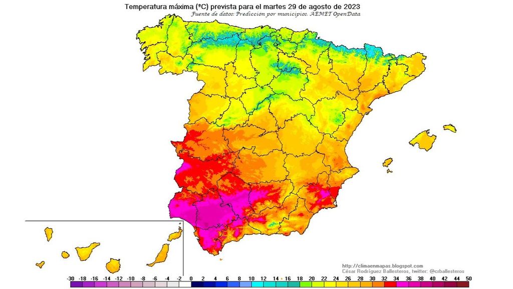 Temperaturas máximas martes 29