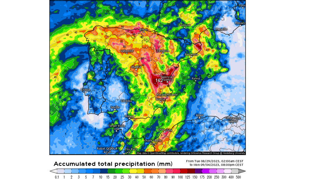 Precipitación prevista hasta el lunes 4 sept