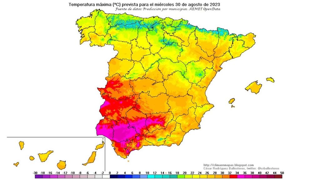 Temperaturas máximas para el miércoles 30