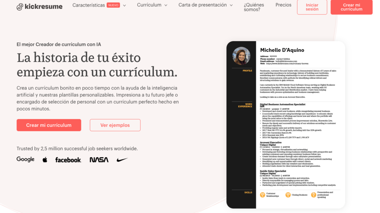 Crea tu Curriculum con Ia en Kickresume